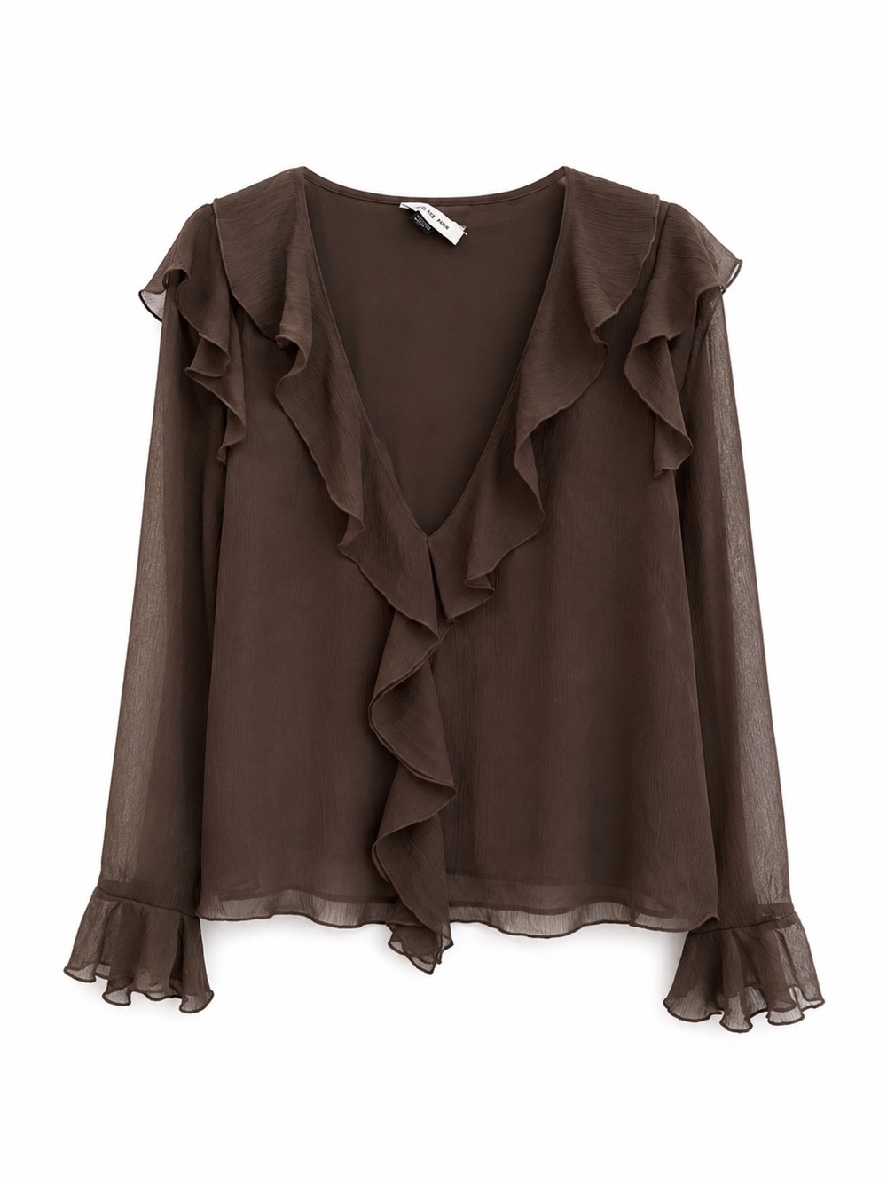 American Eagle Outfitters Chocolate Brown Ruffle V-Neck Blouse
